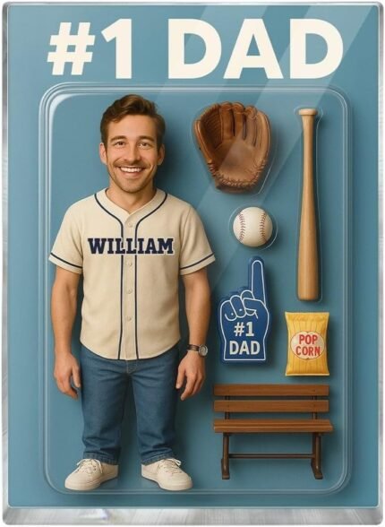 TRENDINGCUSTOM 3D Effect Baseball Dad Custom Figure Personalized Rectangle Acrylic Block Plaque. Father's Day Gift for Dad. Gift for Husband